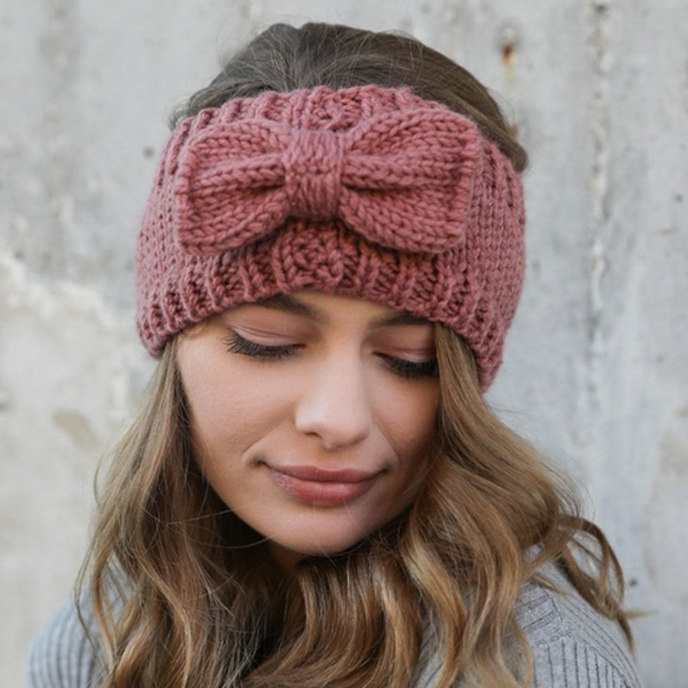 Women's Bow Knit Headband Rose Pink